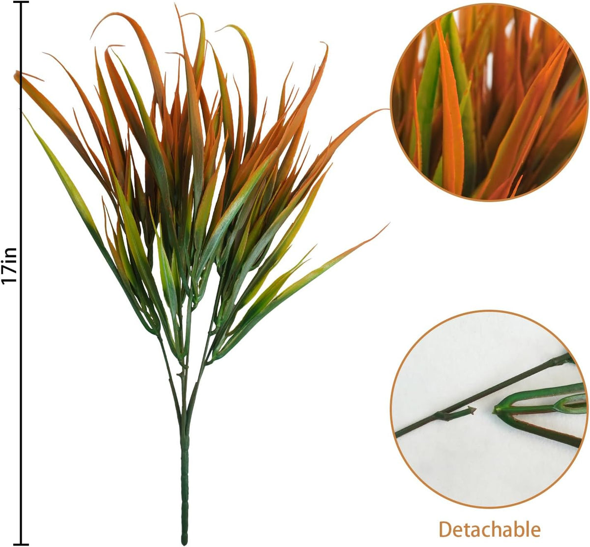 Uieke 6 Bundles Artificial Outdoor Plants UV Resistant Fake Grass Plants Faux Plastic Plants Greenery Shrubs for Home Garden Pathway Window Box Front Porch Summer Fall Decor, Autumn Orange
