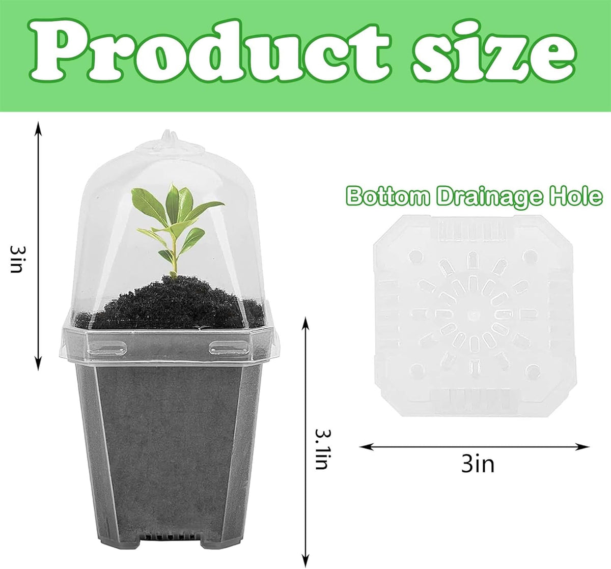 EBaokuup 50 Pcs Clear Plant Nursery Pots with Humidity Dome-3" Reusable Plastic Gardening Pot with Labels-Small Seed Starting Pots for Seedlings,Vegetables,Succulents,Cuttings