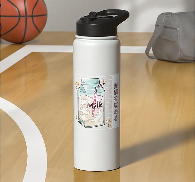 Japanese Kawaii Strawberry Milk Carton Vaporwave Grid Stainless Steel Insulated Water Bottle