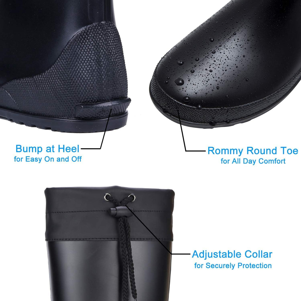 Asgard Packable Tall Rain Boots for Women Waterproof Rubber Garden Boots Ultra Lightweight Flat Mud Boots- NOT FOR WIDE CALF