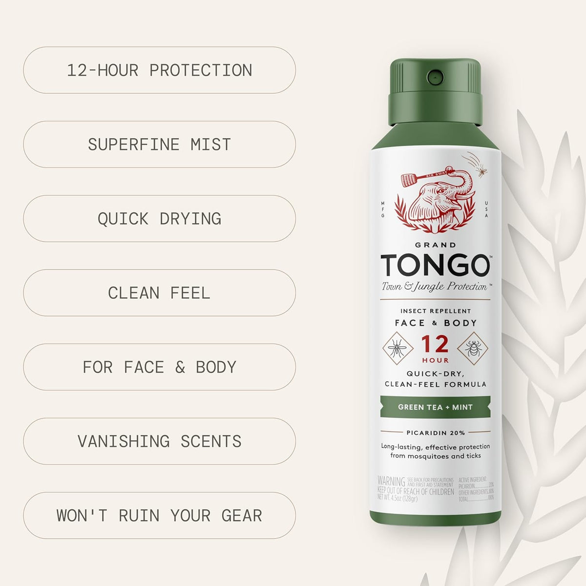 Green Tea + Mint Insect Repellent, 12-Hour Mosquito & Tick Protection, Picaridin-Based, Water-Based, Lightweight, Quick-Drying, Vanishing Scent, DEET Alternative, Face & Body Use, 3 Pack