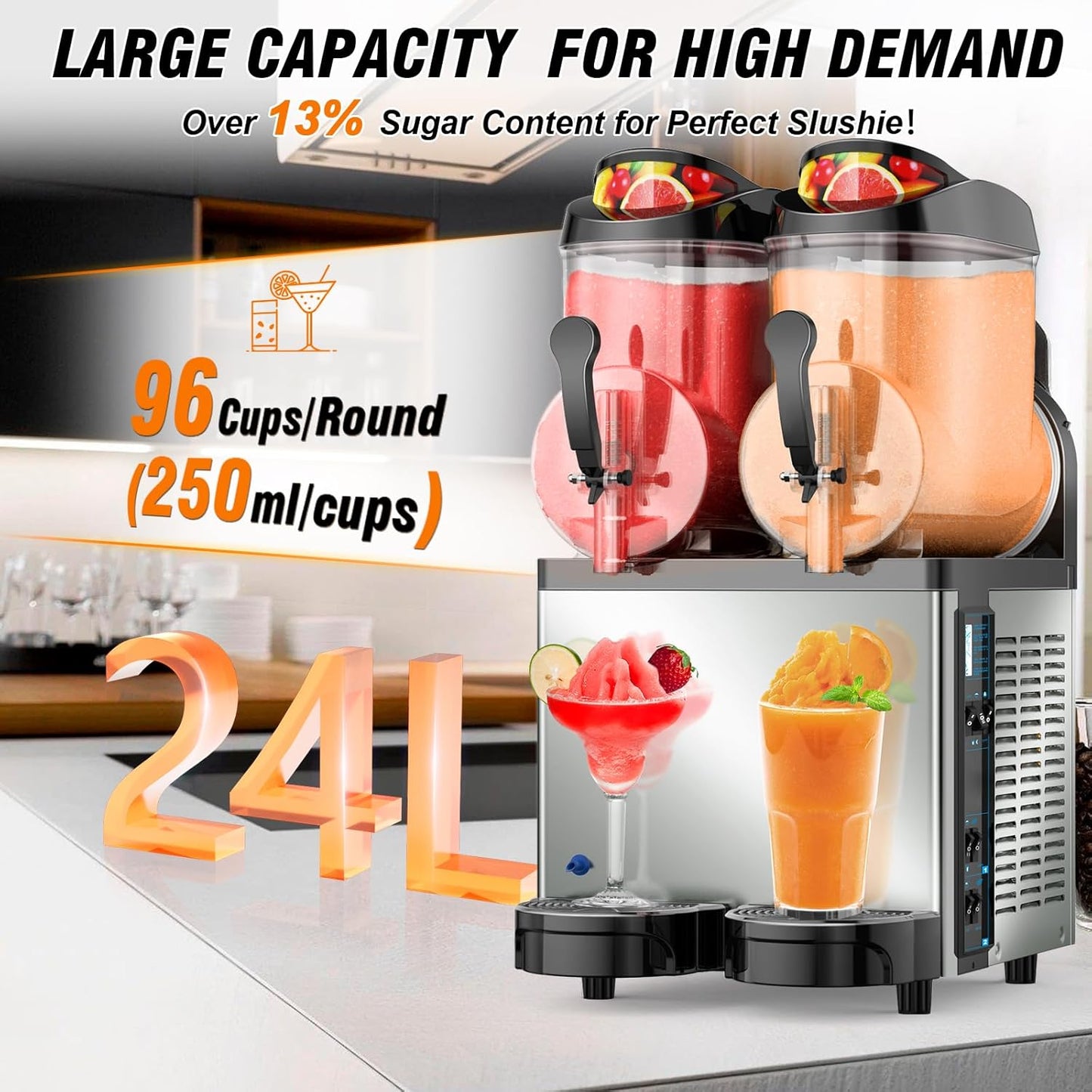 Ultimate Commercial Slushy Machine – 12X2 Tank Stainless Steel Slush Machine,Commercial Frozen Drink Maker for Juices, Margaritas, and Cocktails – Ideal for Bars and Restaurants