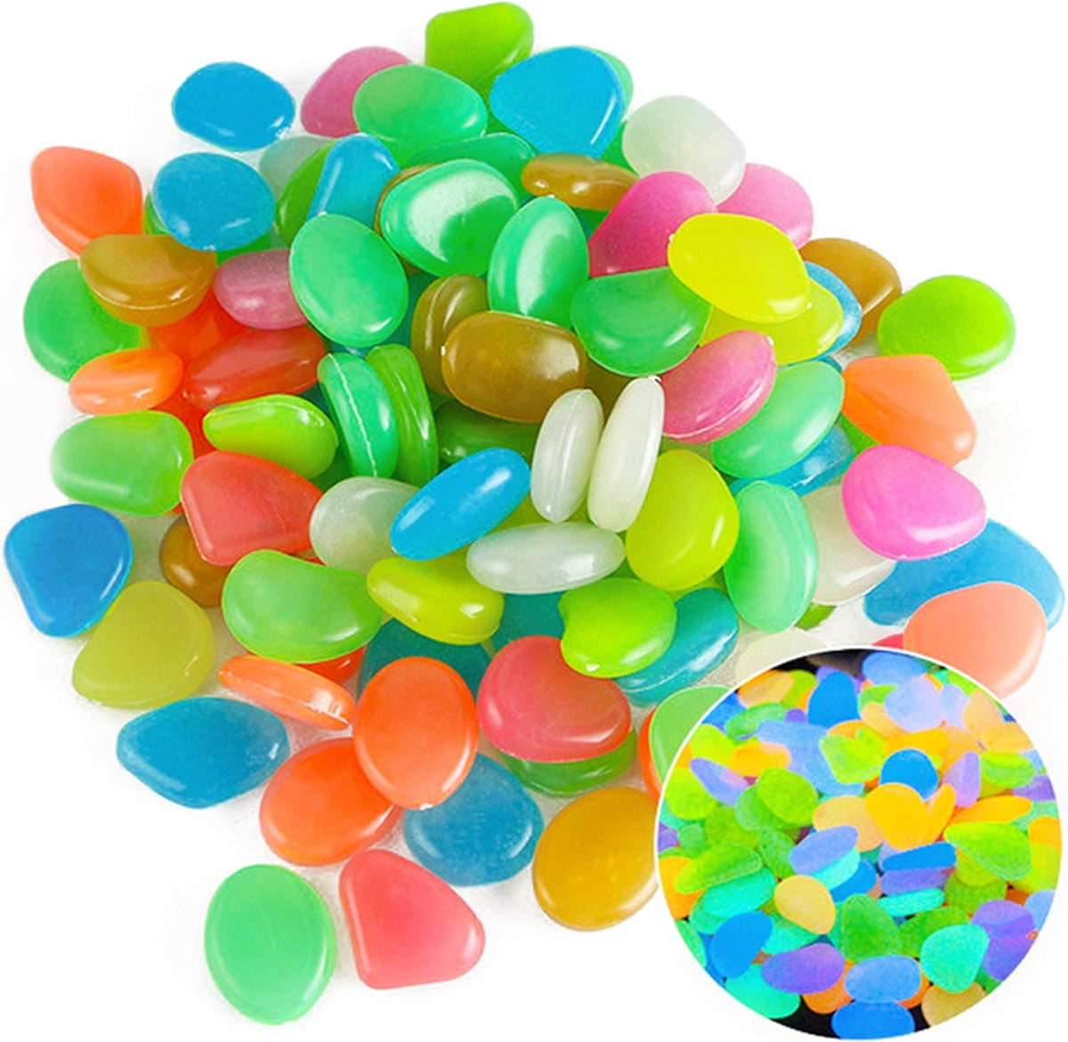 Oubest Glow in The Dark Pebbles/Glow Stones/Glowing Rocks Blue Decor for Garden/Fish Tank/Aquarium/Walkway/Driveway/Plant Pots/Bonsai (500, Multi-Colored)