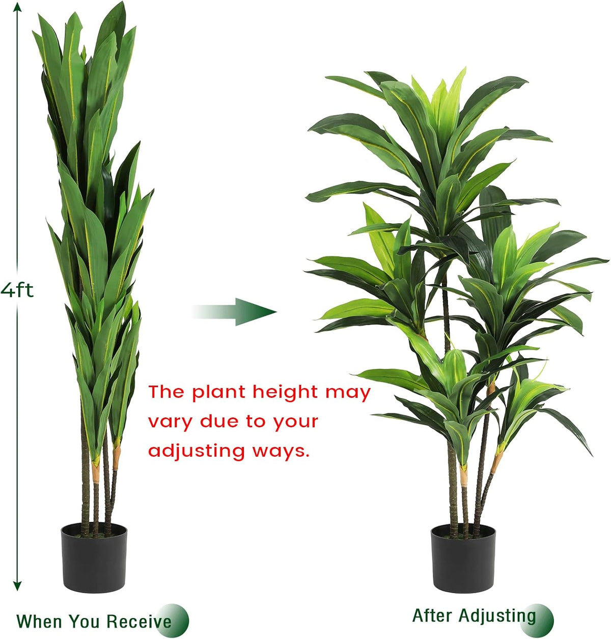 VIAGDO Dracaena Silk Plant Artificial 4ft Faux House Plants Evergreen Dracaena Marginata Fake Yucca Palm Trees in Pot Realistic Dragon Tree for Living Room Home Office Decor Indoor Outdoor
