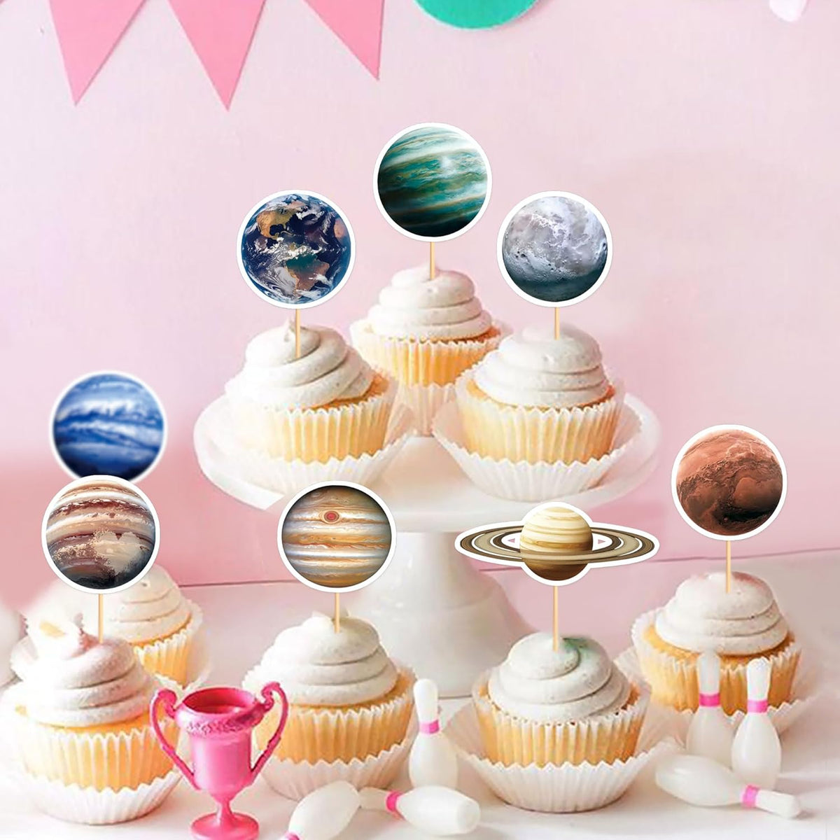 40PCS Space Cupcake Toppers Solar System Galaxy Universe Cupcake Picks Outer Space Theme Boys Girls Baby Shower Birthday Party Cake Decorations Supplies