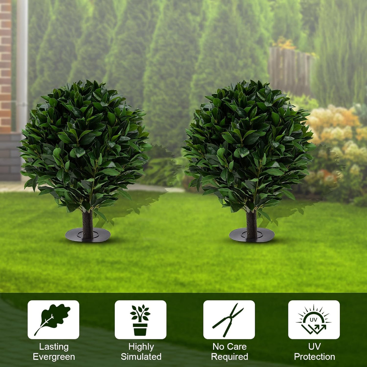 24" Outdoor Evergreens in Outdoor Artificial Shrub Potted Plant Plant for Indoor Porch of Home and Office 2 Pieces a Set Topiary Trees Faux Boxwood with Spike. Easy to Push in The Ground