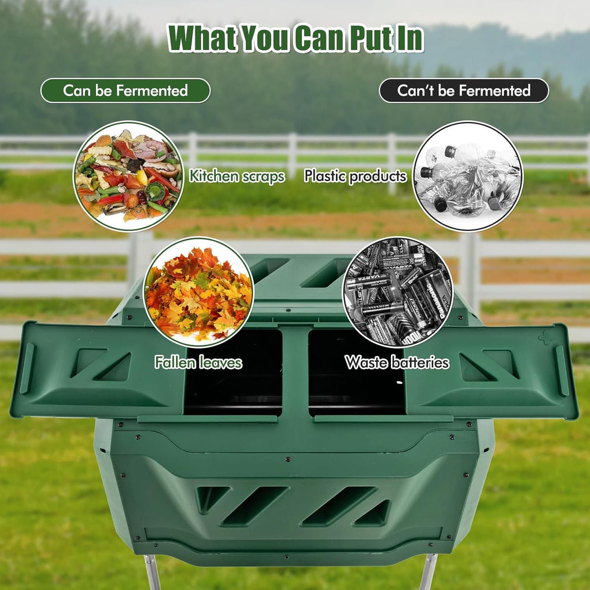 Goplus Compost Tumbler, 43 Gallon Rotating Compost Bin Barrel, Dual Chamber Tumbling Composter with Sliding Door, Gloves, Aeration System for Outdoor, Garden, Yard