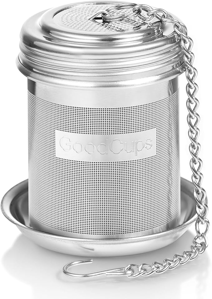 Stainless Steel Tea Infuser for Loose Leaf Tea, Small (1.5” Diameter x 2.2” Height) – Extra Fine Mesh Strainer with Chain Hook & Lid, Reusable Tea Steeper for Mugs, Cups & Teapots