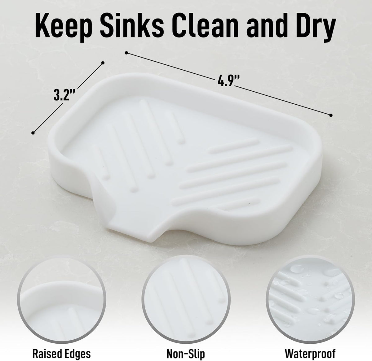 Zulay Kitchen Small Silicone Sponge Holder (4.9x3.3”) – Space-Saving Sink Organizer Tray for Sponge, Soap, Brush & More – Compact Non-Slip Dish for Kitchen & Bathroom (White)
