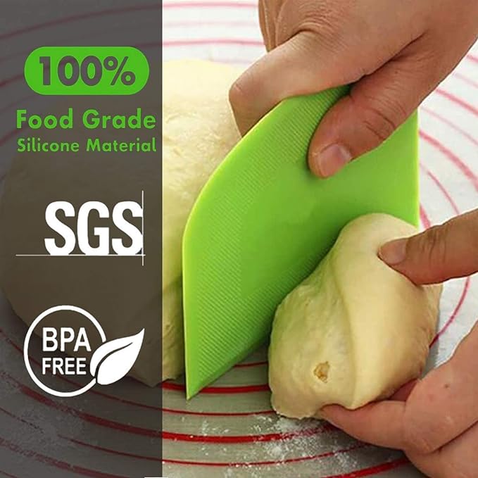 SURDOCA Dough Scraper Bench Scraper - 3P 13x7.9" Plastic Flexible Bowl Scraper, Sharp Edge & Angles Cake Scraper. Non-Slip Bakeware Decorating Tools Sculpting & Modeling Tools - Blue+Green+Blue