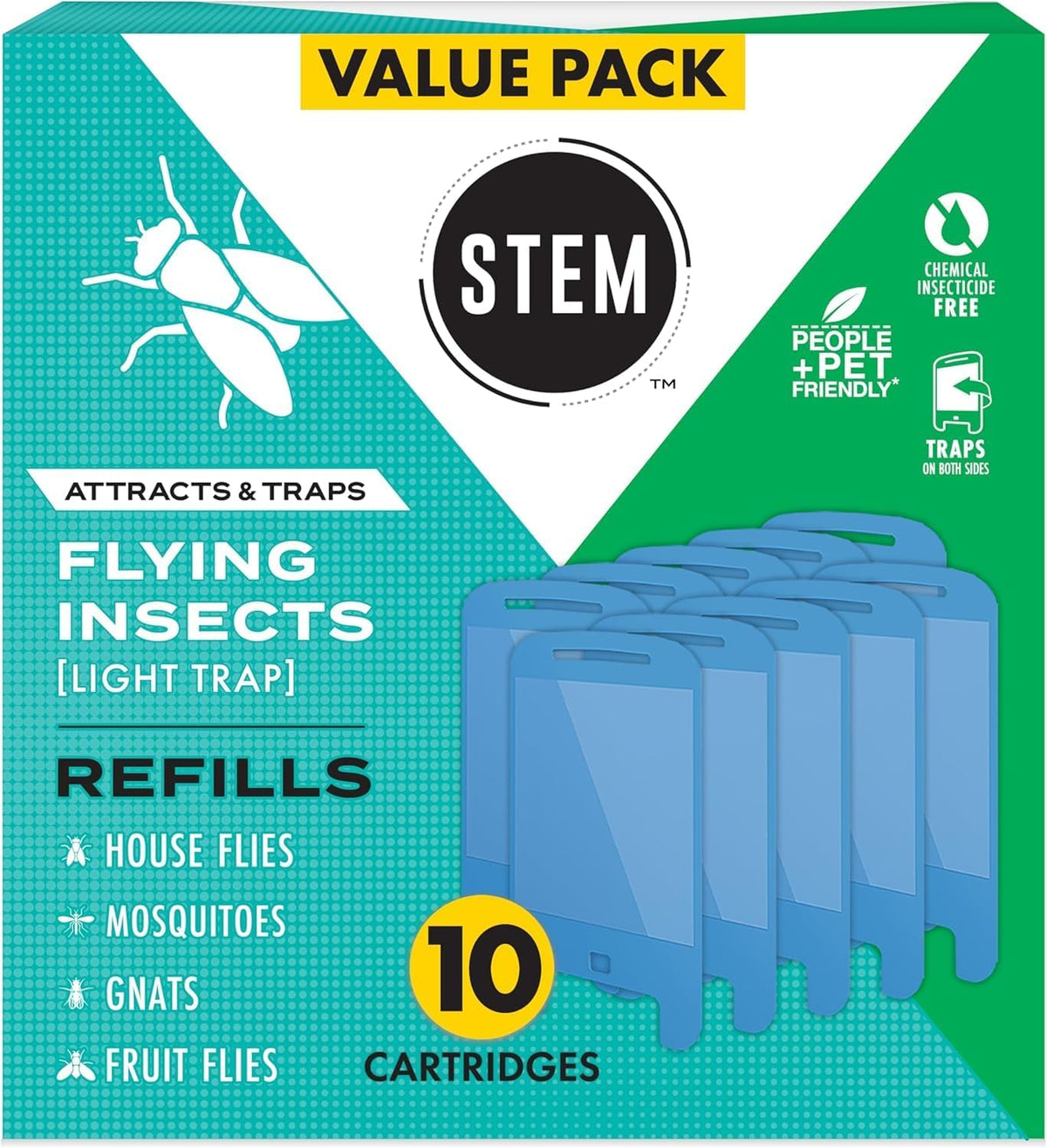 STEM Light Trap Refill Cartridges, Indoor Fruit Fly Trap, Effective Insect Control for Home, Attracts and Traps Flying Insects, Compatible with STEM Light Trap, 10 Count