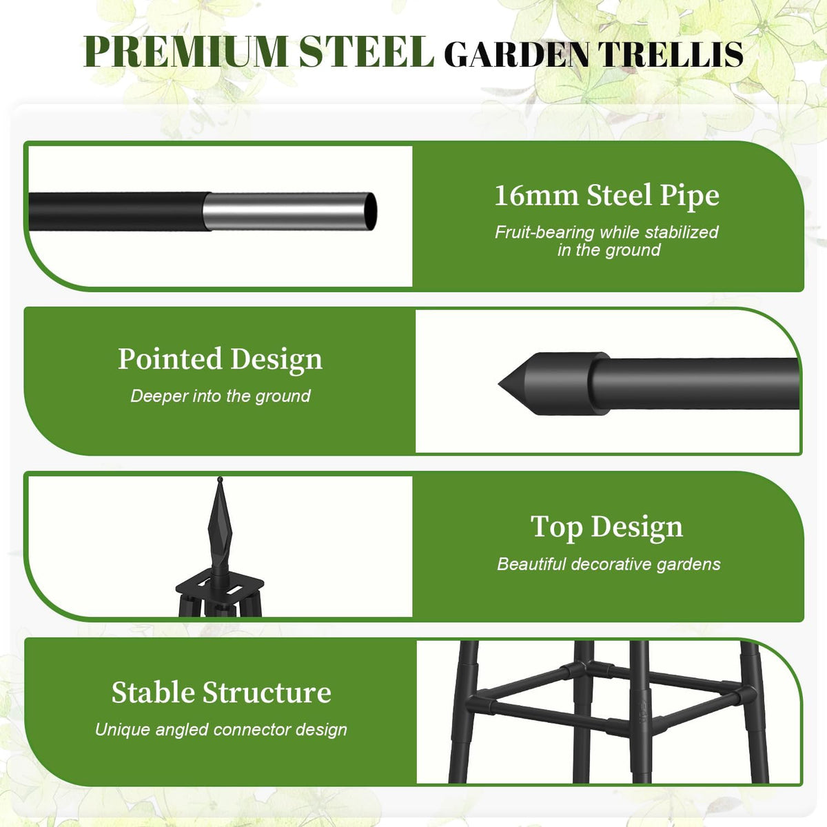 5.2Ft obelisk trellis for Climbing Plants outdoor,5.2Ft garden trellis with Extra Thickened Plastic-Coated metal pipes, Garden Indoor Potted Plant Support,Climbing Support for Potted Plant
