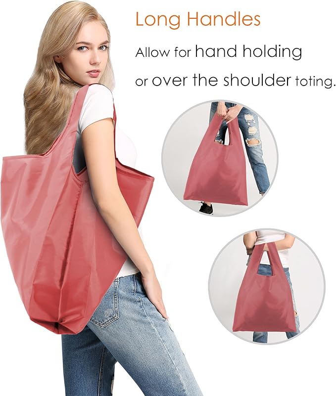 BeeGreen Pink Reusable Grocery Bags with Elastic Band Pink Reusable Shopping Bags Bulk 50LBS X-Large Foldable-Machine Washable-Heavy Duty 10 Pieces