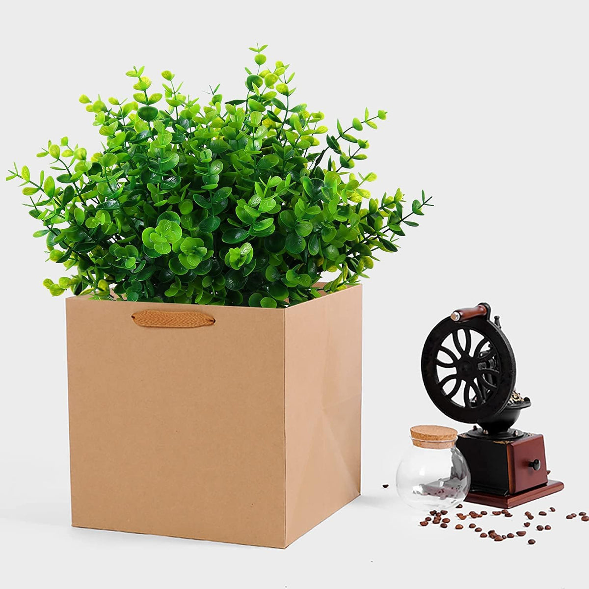 Artificial Plants Flowers Grass Shrubs 8 Pack No Fade Faux Plastic Flowers Outdoor for Farmhouse Garden Porch Patio Indoor Wedding Decoration Greenery Fake Plants uv Resistant (1#Green)