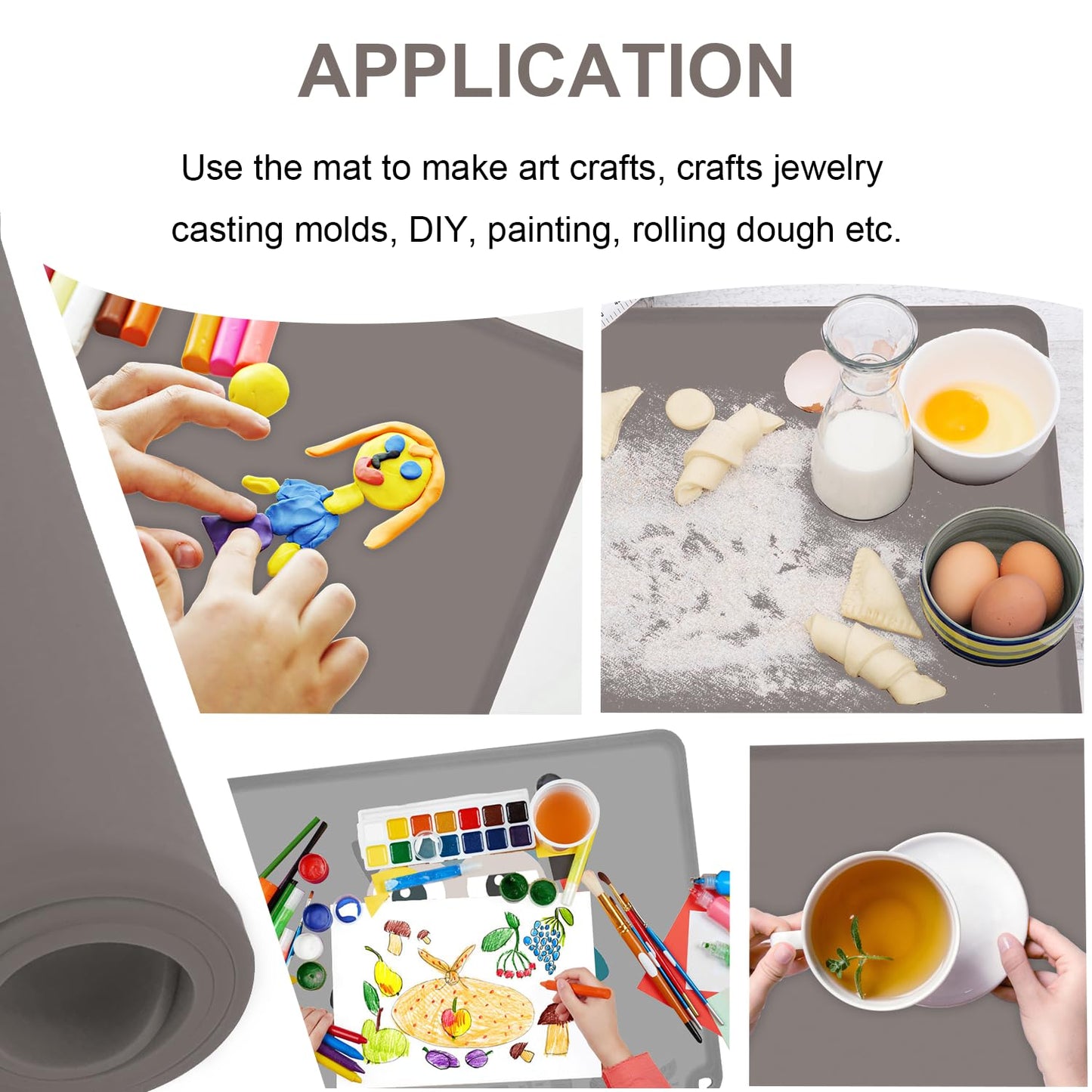 Silicone Placemats for Toddlers Thicker Version, Non-Slip Reusable Kids Placemats for Dining Table, Stain-Proof Baby Table Mat for Restaurants 4 Packs (Light Gray&Dark Gray)
