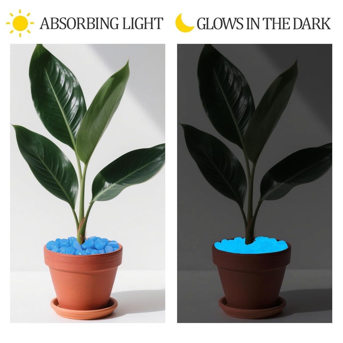 1.4LB 25-27mm Blue Glow in The Dark Pebbles Fish Tank Rocks Outdoor Glowing Rocks Luminous Stones for Walkway Pathway Backyard Glow in The Dark Rocks for Garden