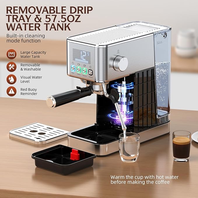 Espresso Machine 20 Bar, Stainless Compact Espresso Maker with Steam Milk Frother, 57.5OZ Water Tank, Touch Screen Indicator of Making Time, for Latte, Cappuccino, Silver Give to Family 2026