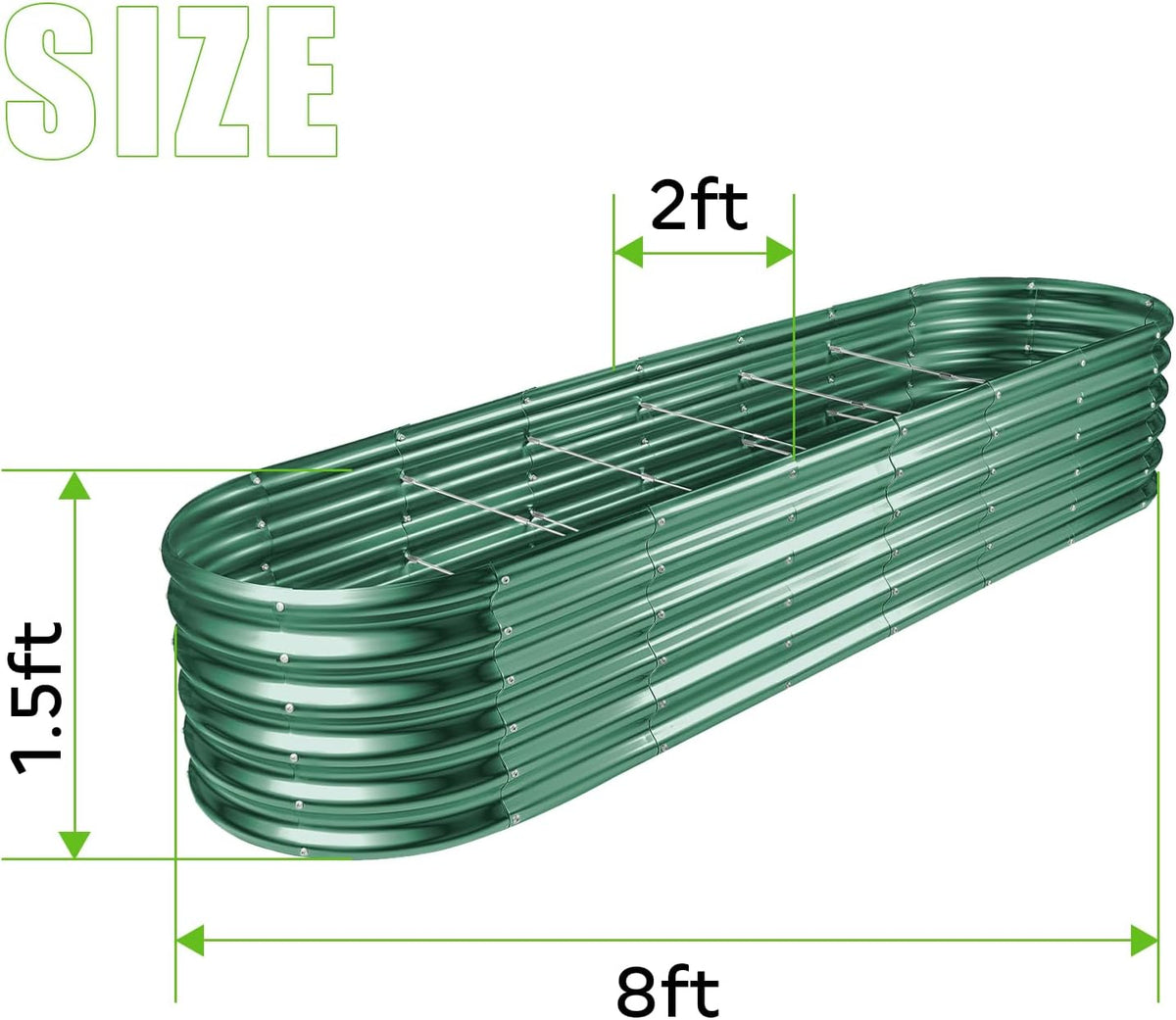 Land Guard 8×2×1.5ft Galvanized Raised Garden Bed Kit, Raised Garden Boxes Outdoor, Oval Metal Raised Garden Beds for Vegetables, Forest Green