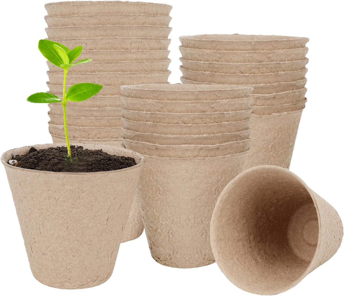 30 Packs Peat Pots, 3.1 Inch Seed Starting Pots Without Drainage Holes, Biodegradable Round Nursery Pot, Starting Seeds of Vegetables, Herbs, and Flowers