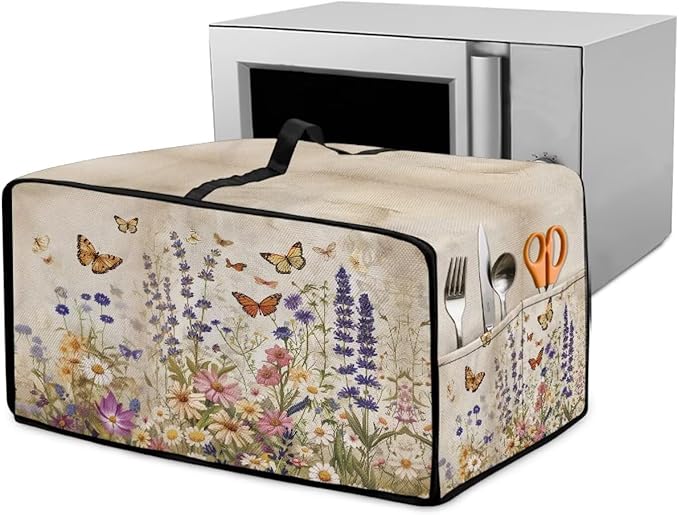 Toaster Oven Cover Washable Small Kitchen Appliance Dust Cover with Pockets, for Air Fryer Toaster Ovens, Microwaves, S, 14.5 x 18.5 x 9 Inches, Retro Floral Butterfly Print