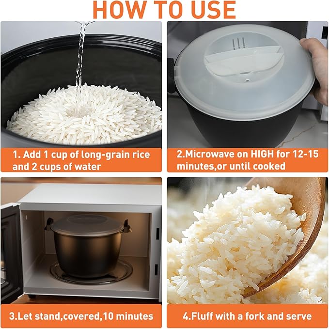 Microwave Rice Steamer Cooker, 3 Quart Microwave Vegetable Steamer, Microwave Steamers for rice, veggie, grains, and other starchy foods, BPA Free, Dishwasher Safe
