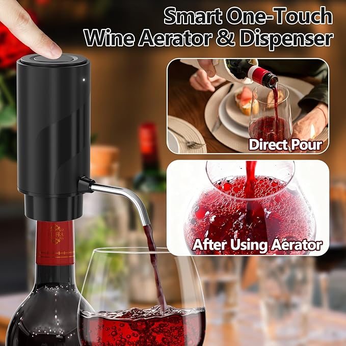 Wine Aerator Electric Decanter – Automatic Wine Dispenser & Pourer with Type-C Rechargeable Battery, Instant Aeration Wine Accessories for Red & White Wine, Valentines Gift for Wine Lovers