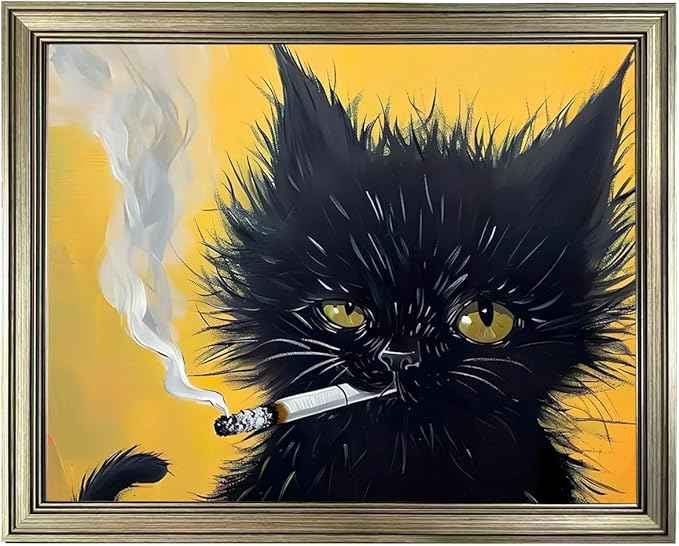 Famed Vintage Black Cat Portrait Wall Art Cat Print Poster for Room Aesthetic Mens Bathroom Bedroom Living Room Decor