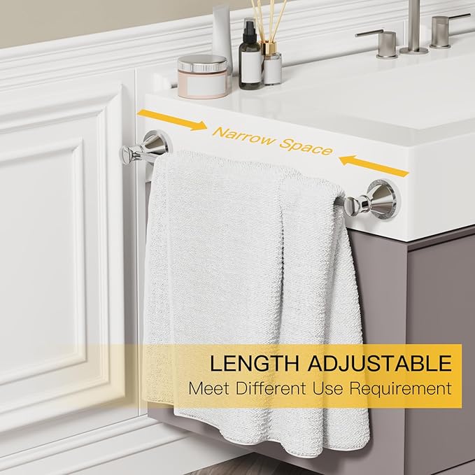 BESy Adjustable 16 to 26 Inch Bath Towel Bar Rack for Bathroom Towel Holder, Wall Mounted Towel Bar Rod Hanger Bathroom Hardware Accessories Hotel Style, Stainless Steel, Polished Chrome