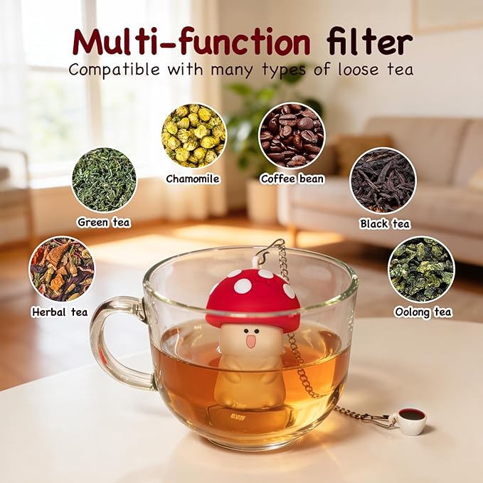 2PCS Mushroom Tea Strainers Silicone Tea Infusers Tea Infusers For Loose Tea Tea Accessories Cute Kitchen Accessories Mushroom Gifts