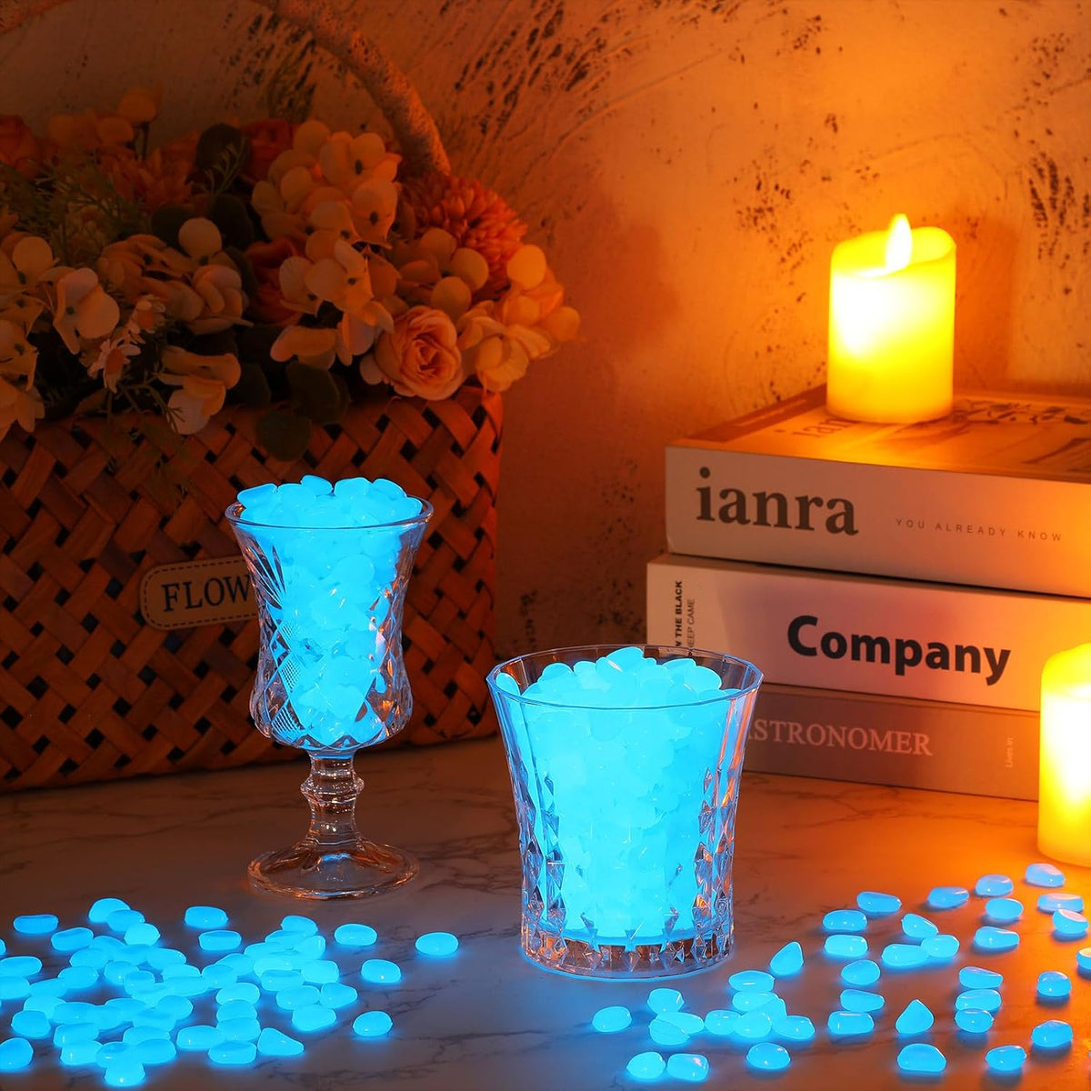 20000 Pcs Glow in The Dark Rocks Bulk Blue Garden Glow Rocks Outdoor Garden Glow in The Dark Pebble Glow in The Dark Stone for Walkway Backyard Landscaping Fish Tank Plant Decor
