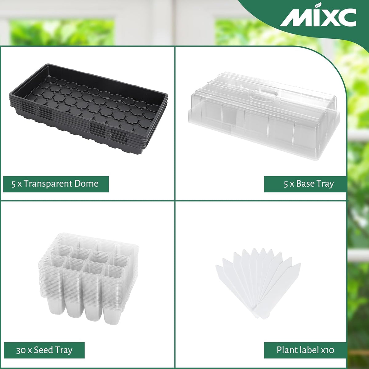 MIXC 5 Pack 1020 Seed Starter Trays with 3.6" Humidity Dome Plant Growing Tray Germination Seed Starting kit, Mini Greenhouse with Handle for Cloning Plant