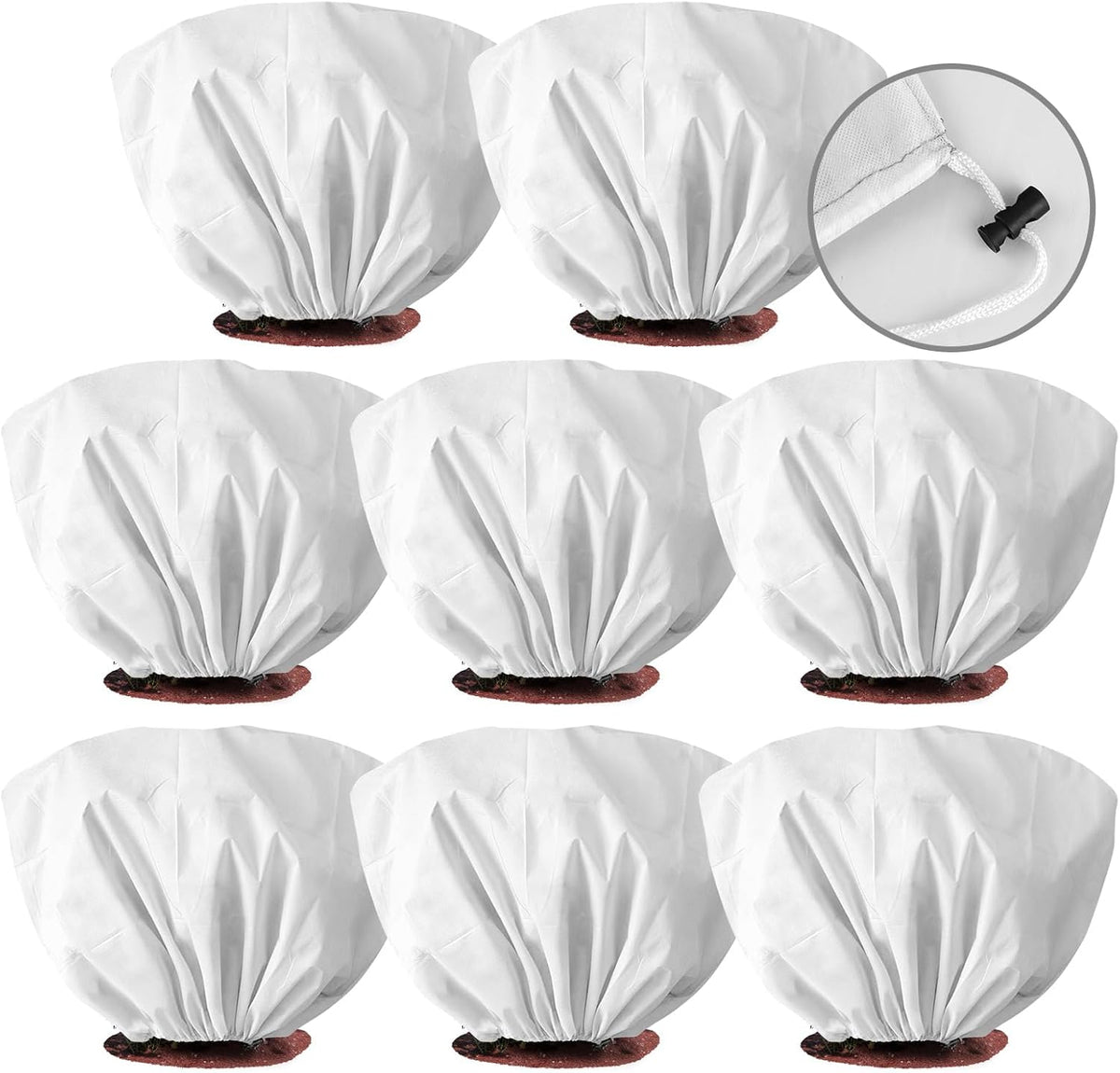 8 Pcs Plant Covers Frost Protection Bag 39.3" x 19.6" Winter Reusable Plants Jacket with Drawstring Shrub Protection Wraps Bags Frost Blanket for Winter Outdoor Garden Plants
