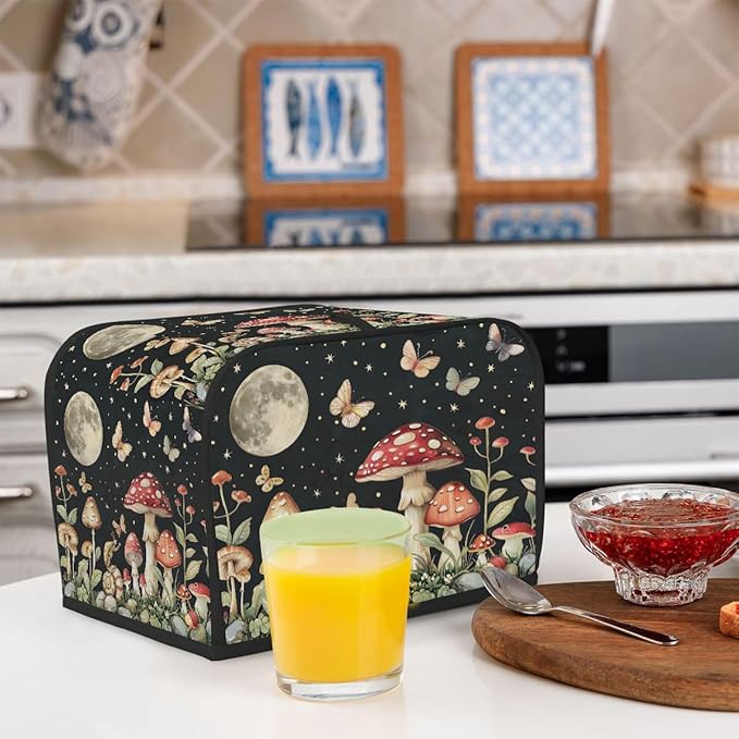Mushroom Moon Butterfly Toaster Cover 2 Slice Dust and Fingerprint Protection Toaster Bread Maker Covers Washable Kitchen Small Appliance Covers for Kitchen Accessories Decor Bakeware Women Gift