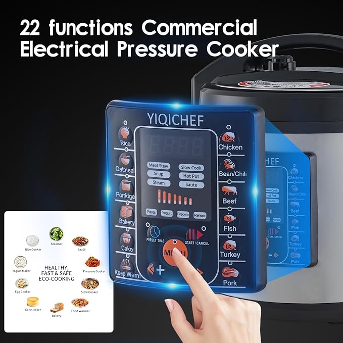 12L/12.8Qt Commercial Electric Pressure Cooker, Digital Control, 304 Stainless steel Inner Pot, Serve for 15-25 people, 1400W/120V with US PLUG, suitable to small restaurant, Canteen, Hotel