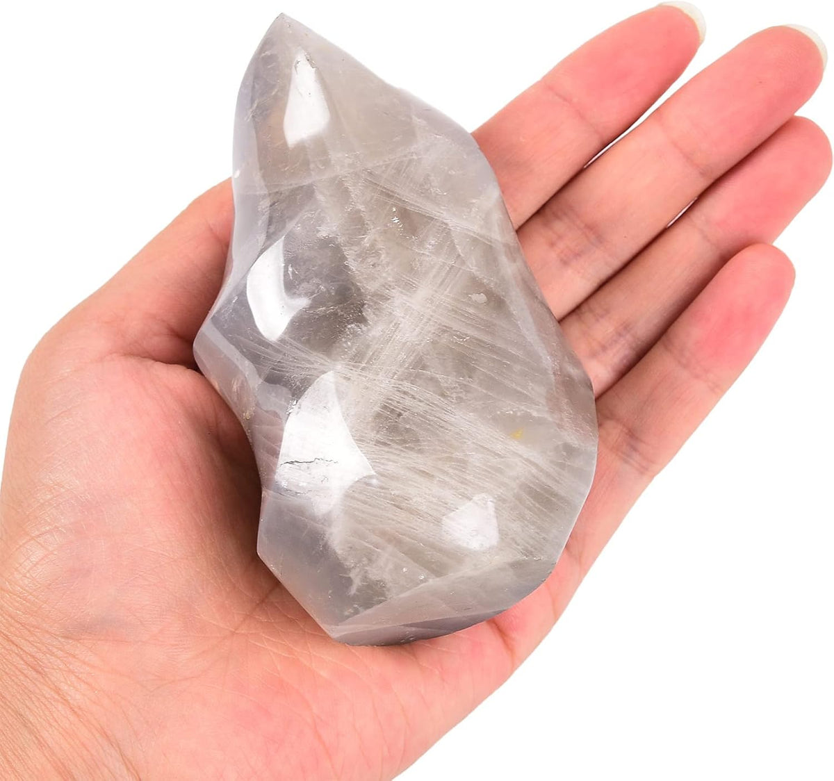AMOYSTONE Blue Pink Quartz Flame Shaped Stone Towers Large Healing Crystal Quartz Home Decor 0.6-1.0LBS