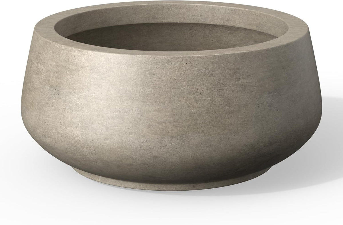 Kante 16.9" Dia Round Concrete Bonsai Planters, Outdoor Indoor Garden Plant Pot with Drainage Hole for Home, Patio, Garden, Weathered Concrete