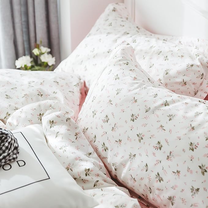 Pink Floral Comforter Set King Size Vintage Boho Floral Bedding Comforter Garden Style Aesthetic Flowers Comforter Set Fluffy Soft Cottagecore Bedding Farmhouse Botanical Comforter with 2 Pillowcases