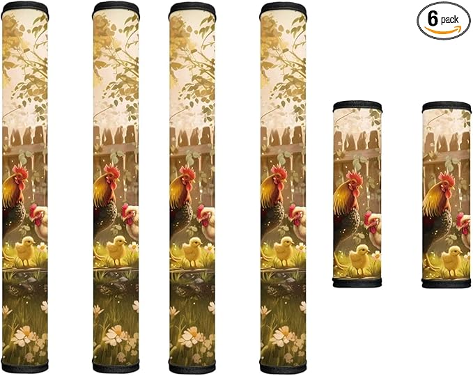 Refrigerator Microwave Door Handle Covers Set of 6 Water-Resistant Fridge Oven Dishwasher Kitchen Cabinet Door Cloth Protector Kitchen Decor, Rooster Chicken Chick Flower Pastoral Style