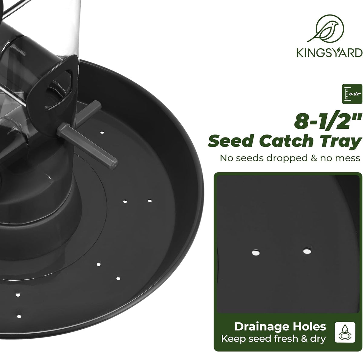 Kingsyard Metal Bird Feeders for Outdoors Hanging, Wild Bird Feeder for Finch Cardinal, Large Tray and Rainproof Dome, 2 lbs Seeds Capacity (Black)