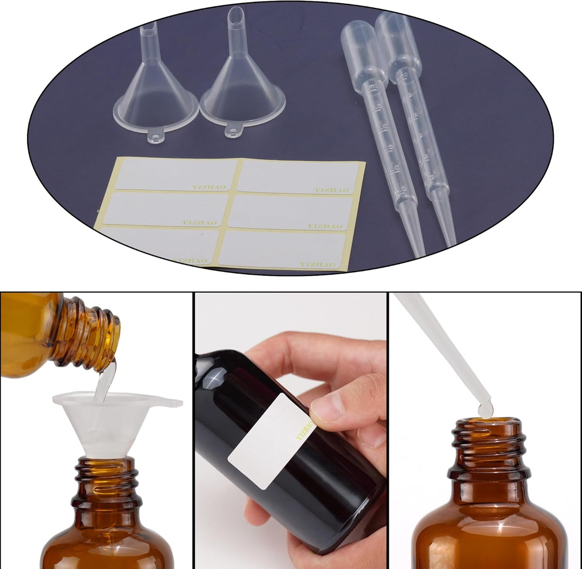YIZHAO Blue Glass Spray Bottles 4oz, with Small Fine Mist Spray, Metal Cap, Refillable for Essential Oil,Travel,Cleaning,Perfume,Aromatherapy,Makeup – 4 Pcs