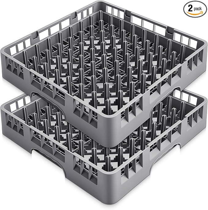2 Pack Commercial Dishwasher Tray Rack Polypropylene Full Size Flatware Rack for Bowls Plates Knives Forks Cups (Peg Dish,Gray)