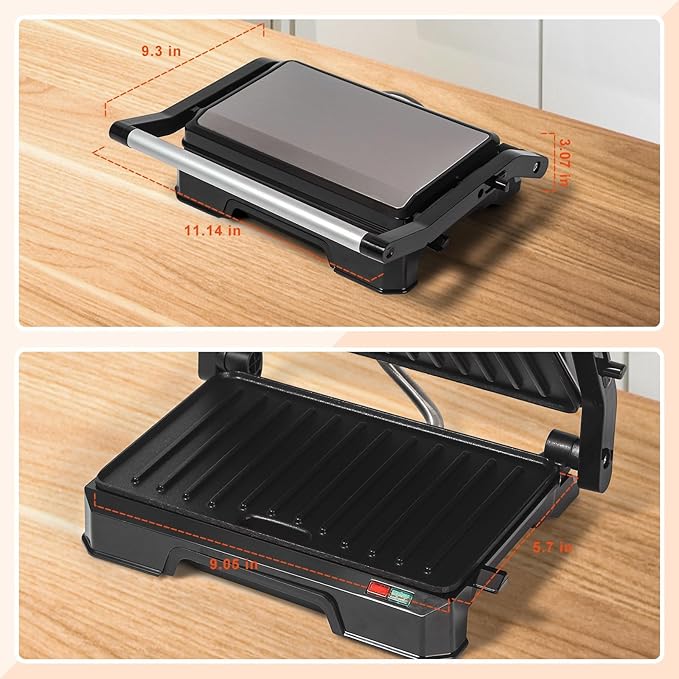 UVFAST Small Panini Press Grill Sandwich Maker, Electric 3 in 1 Panini Sandwich Maker Grill, Open 180 Degrees for grill indoor, Perfect for Grilling Steaks, Burger, Sandwich, Non-stick Pan, Black