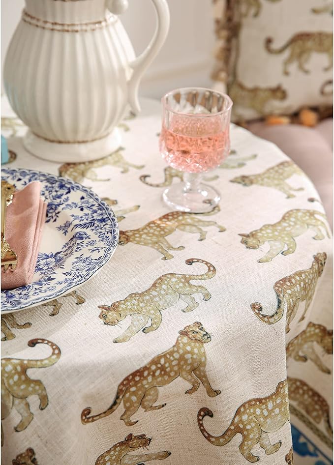 patdrea Designer Linen Rectangular Table Cloth,Vintage Leopard Animal Soft Breathable Tablecloth,Fall Dacorative Cover for Kitchen Dining,Christmas,Parties,Holiday,Thanksgiving,55"x87"-from