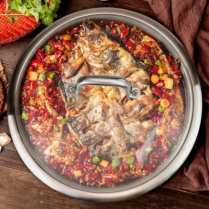 Universal Pan Lid 32cm/12 Inch - Tempered Glass Lid for Pots Pans Skillets Cooking Lids with Handle, Shatterproof Cover for Cast Iron & Silver Cookware