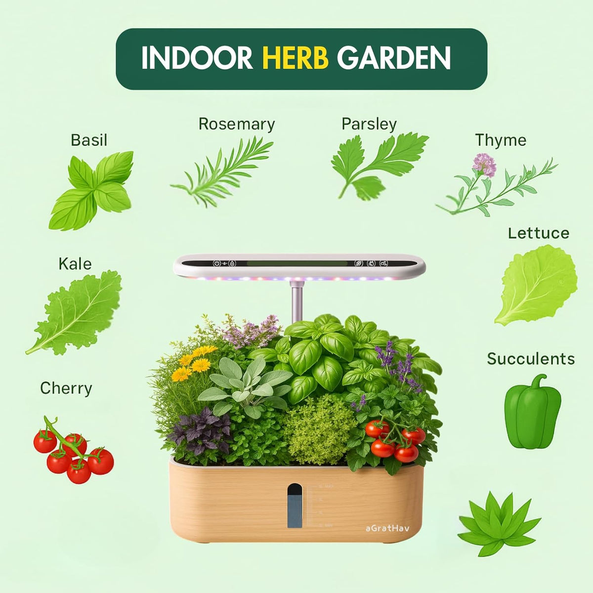 Hydroponics Growing System Kit, Indoor Herb Garden, 14 Pods Upgraded LCD Display, LED Grow Light Quiet Smart Water Pump Automatic Timer, Hydroponic Planter for Home Kitchen Office