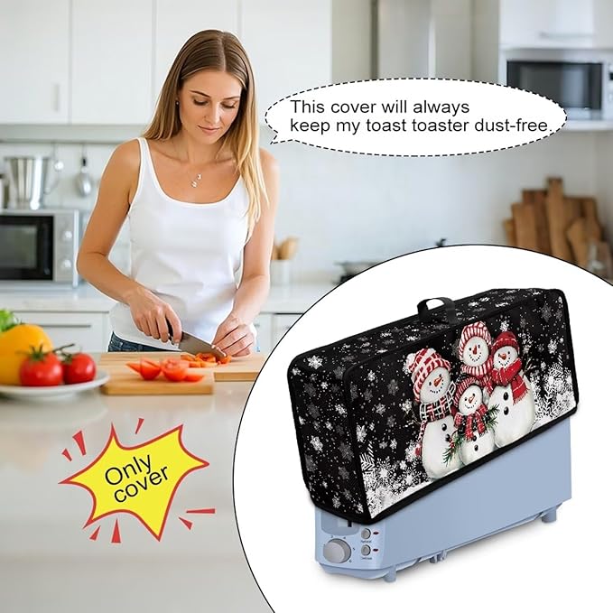 Christmas Toaster Cover 2 Slice Cute Snowman Water-Resistant Folding 2 Slice Slim Toaster Cover, Heat-Resistant Thanksgiving Protective Covers for Small Appliance