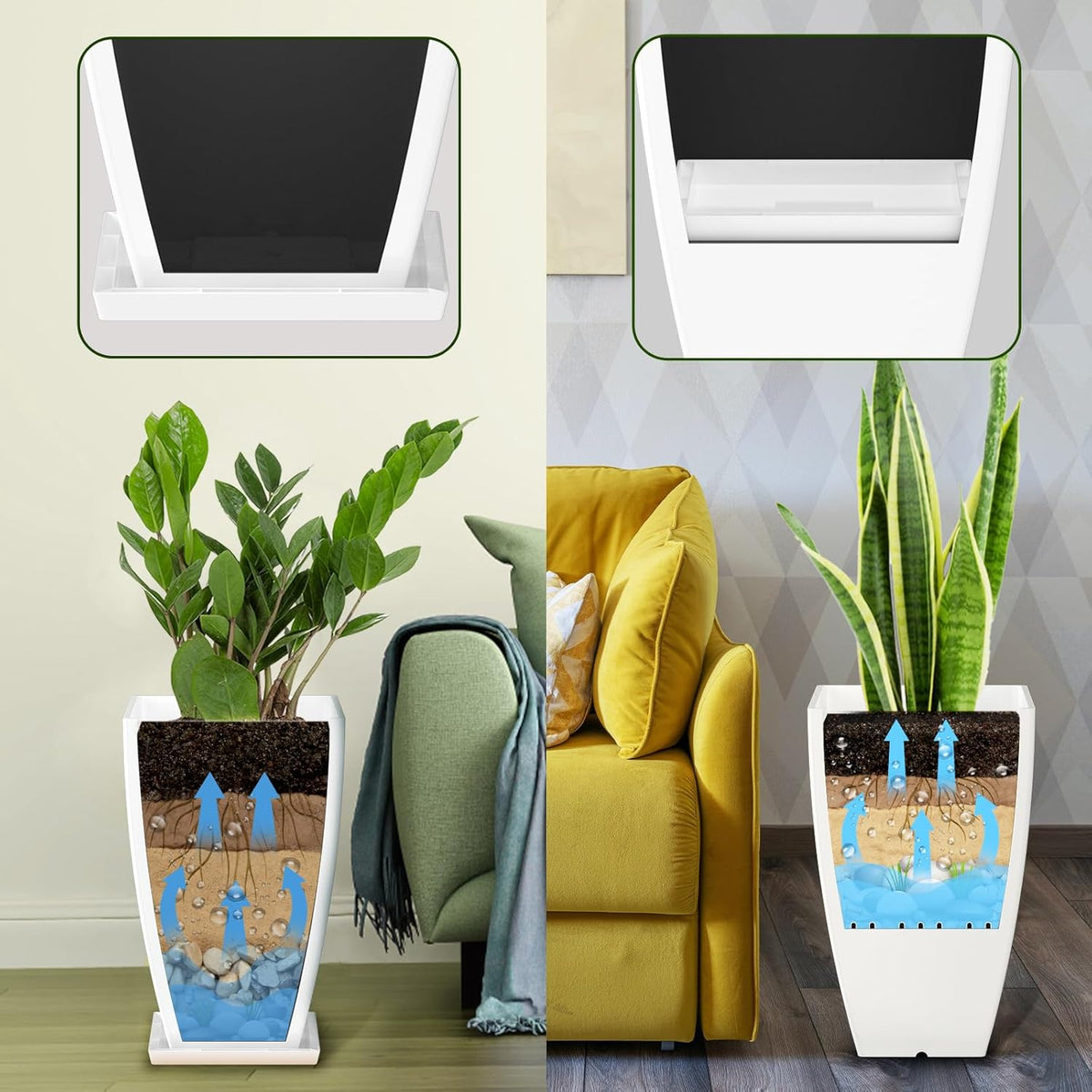 21" Tall Outdoor Planters Set of 2,Front Porch Planter Pots with Drainage Design Holes for Patio, Porch, Garden, Indoor,White