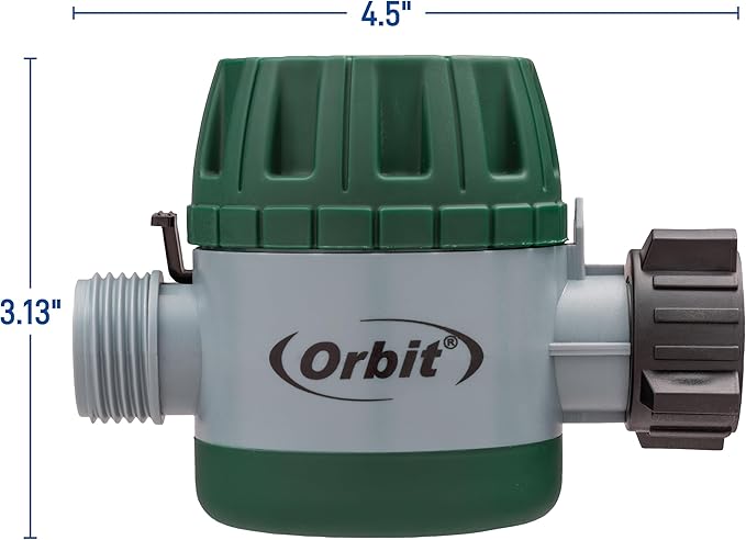 Orbit Mechanical Water Timer - Adjustable Irrigation Shutoff for Lawn & Garden Watering - Battery-Free Clockwork Hose Faucet Timer with Easy Grip Dial & Manual Bypass - 62034