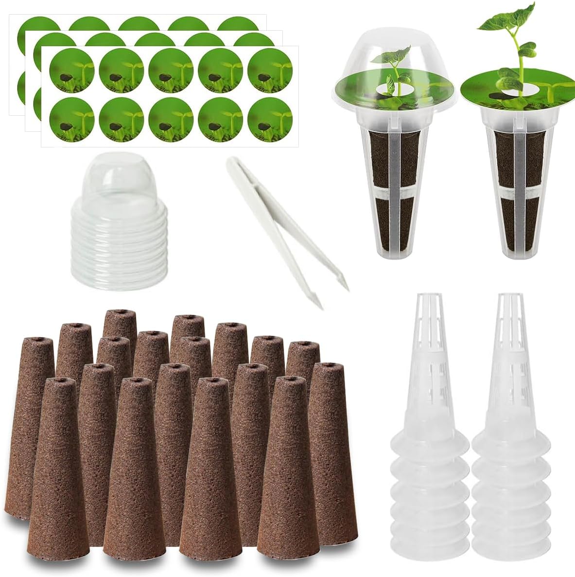 73pcs Seed Pod Kit for Aerogarden, Hydroponics Garden Accessories for System Compatible with Hydroponics Supplies from All Brands, 18 Grow Sponges, 12 Plant Baskets & Domes, 30 Pod Labels, 1 Tweezer