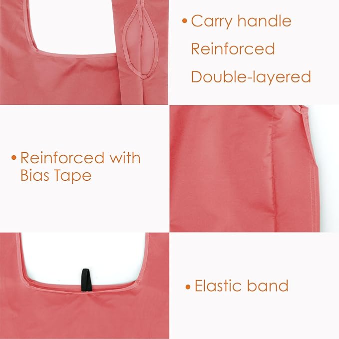 BeeGreen Pink Reusable Grocery Bags with Elastic Band Pink Reusable Shopping Bags Bulk 50LBS X-Large Foldable-Machine Washable-Heavy Duty 10 Pieces